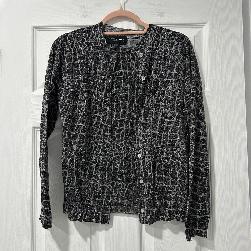 August Silk 2 Piece Silk Blend Twinset Cardigan Shell Top Metallic Medium Career